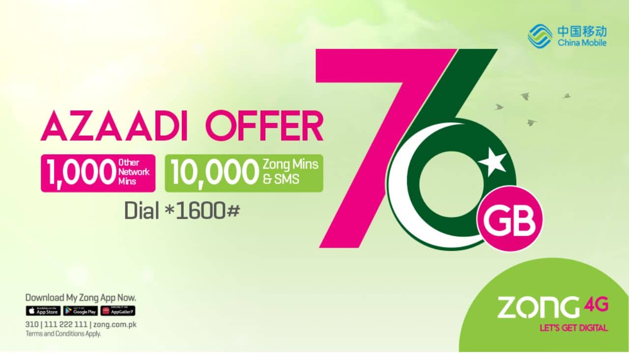 Zong 4G Celebrates Pakistan's 76th Independence Day with 76GB Data Deal